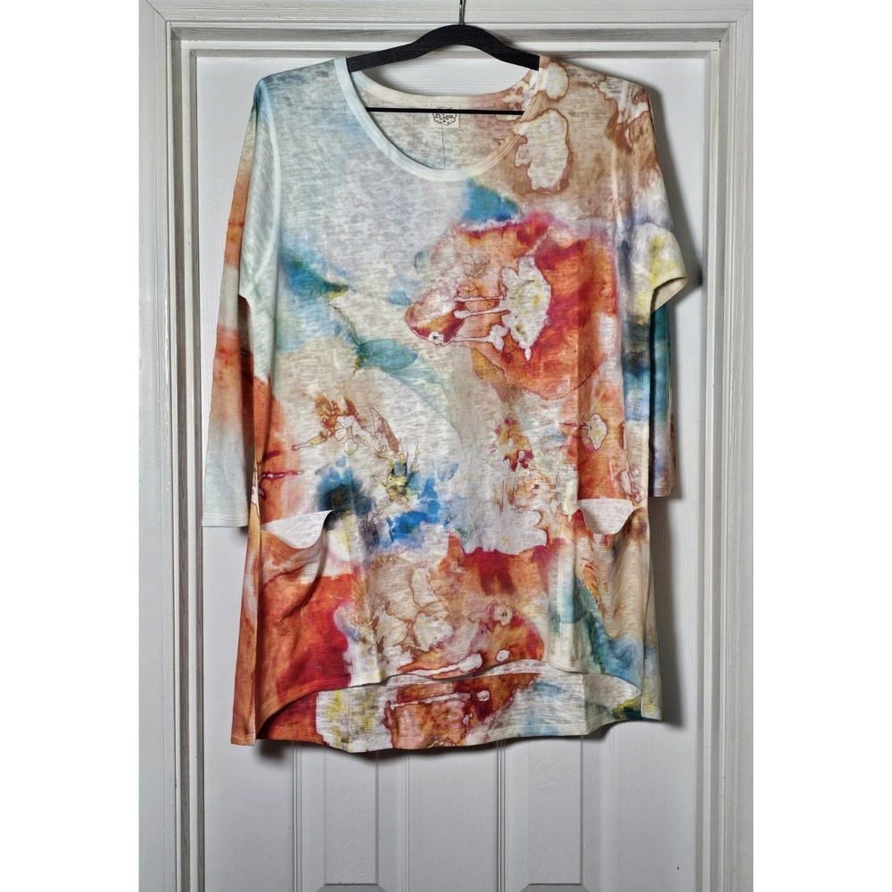 Et' Lois 3/4 Sleeve Tunic Size Medium Front Pocket‎ Artsy Watercolor